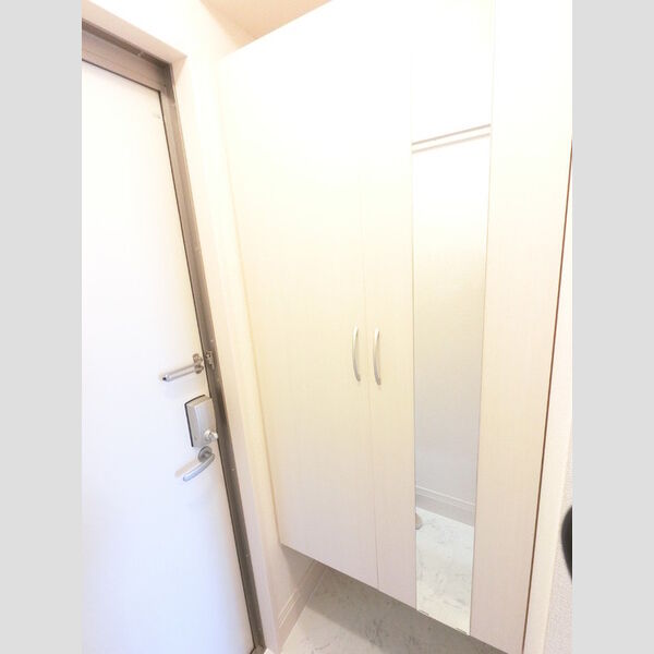 玄関 (広めのBoxは収納力ばっちり。トールタイプのミラーついてます。)