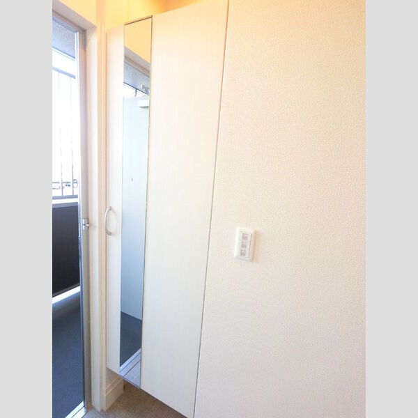 玄関 (広めのBoxは収納力ばっちり。トールタイプのミラーついてます。)