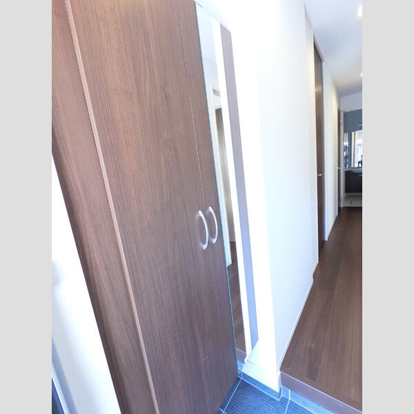 玄関 (広めのBoxは収納力ばっちり。トールタイプのミラーついてます。)