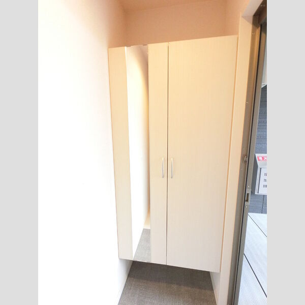 玄関 (広めのBoxは収納力ばっちり。トールタイプのミラーついてます。)