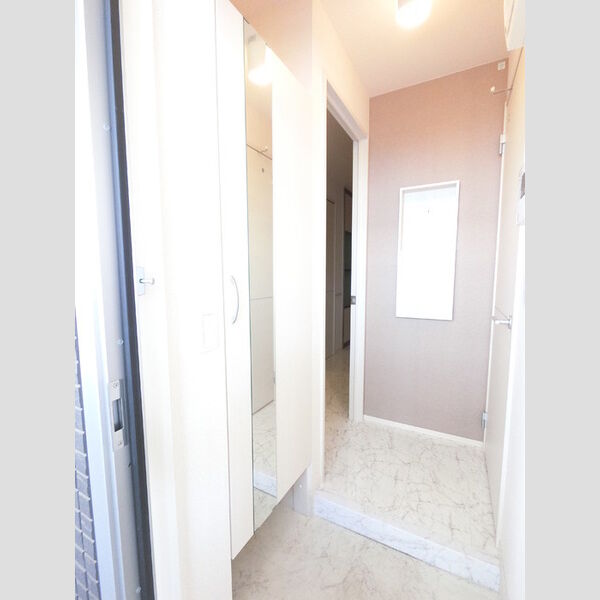 玄関 (広めのBoxは収納力ばっちり。トールタイプのミラーついてます。)