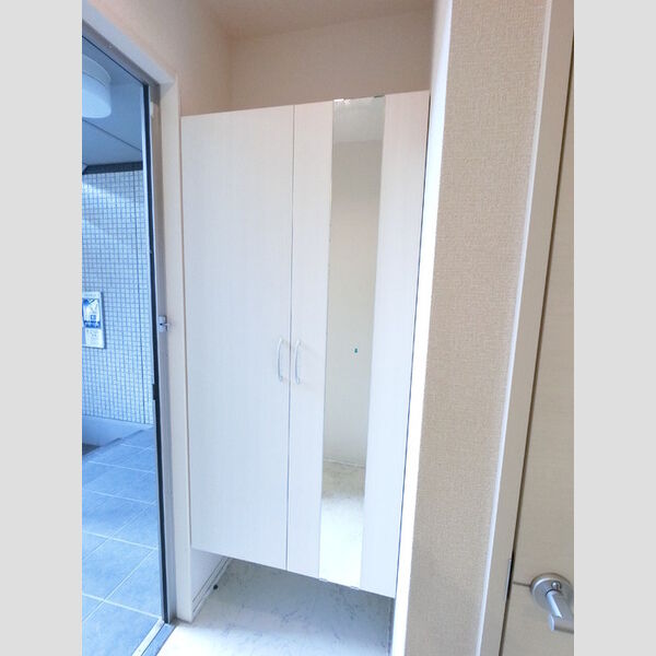 玄関 (広めのBoxは収納力ばっちり。トールタイプのミラーついてます。)