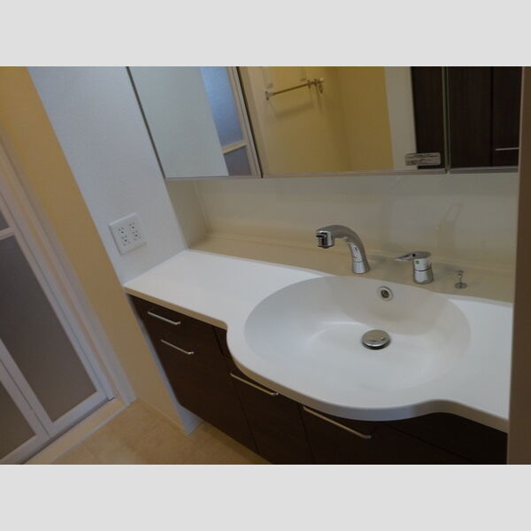 洗面所 (カウンター付き洗面台の3面鏡裏も収納になっています!)