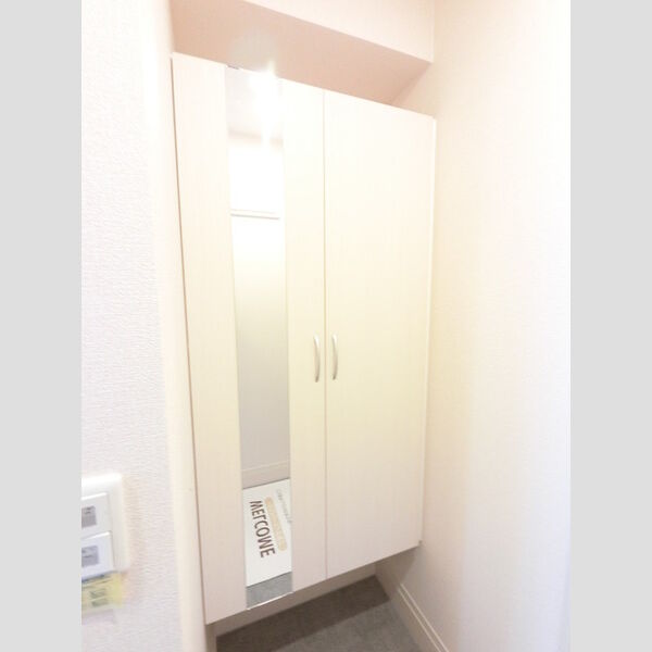 玄関 (広めのBoxは収納力ばっちり。トールタイプのミラーついてます。)