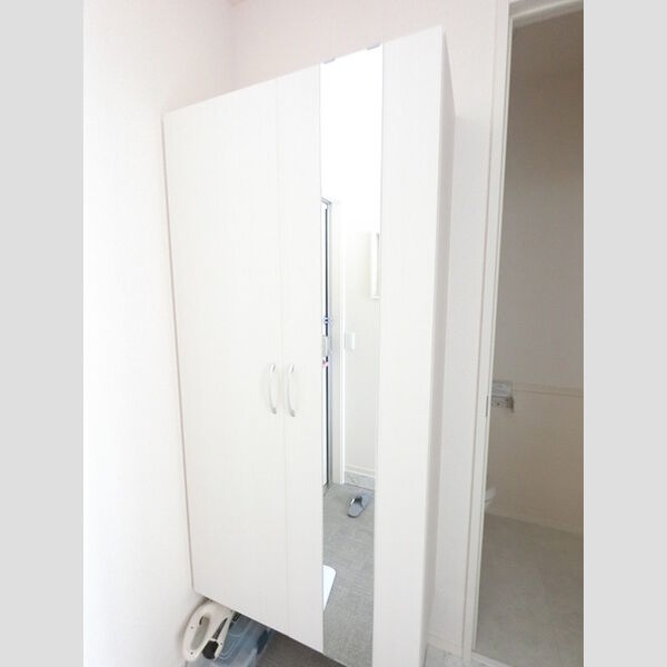 玄関 (広めのBoxは収納力ばっちり。トールタイプのミラーついてます。)