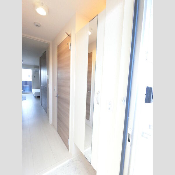 玄関 (広めのBoxは収納力ばっちり。トールタイプのミラーついてます。)