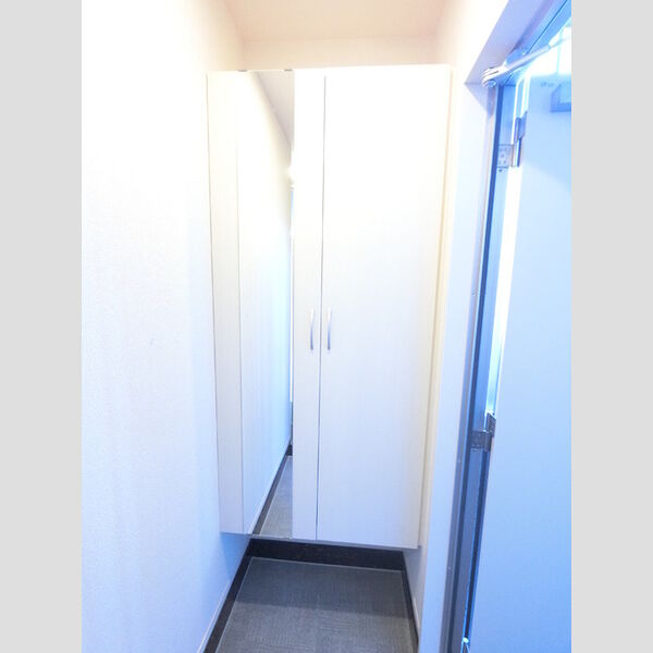 玄関 (広めのBoxは収納力ばっちり。トールタイプのミラーついてます。)