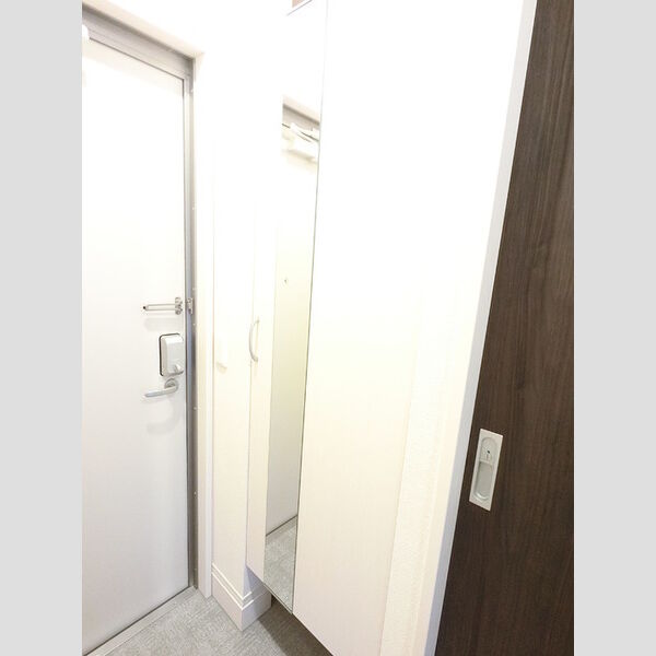 玄関 (広めのBoxは収納力ばっちり。トールタイプのミラーついてます。)