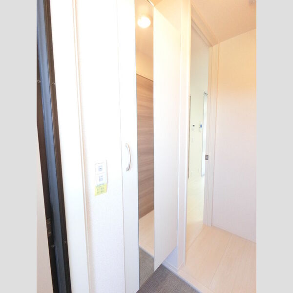 玄関 (広めのBoxは収納力ばっちり。トールタイプのミラーついてます。)