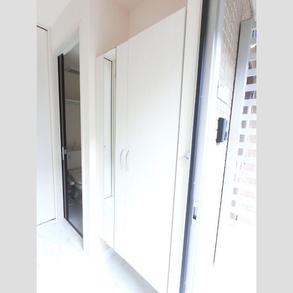 玄関 (広めのBoxは収納力ばっちり。トールタイプのミラーついてます。)