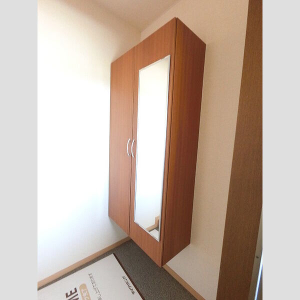 玄関 (広めのBoxは収納力ばっちり。トールタイプのミラーついてます。)