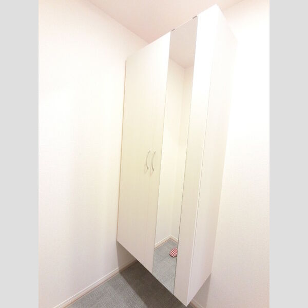 玄関 (広めのBoxは収納力ばっちり。トールタイプのミラーついてます。)