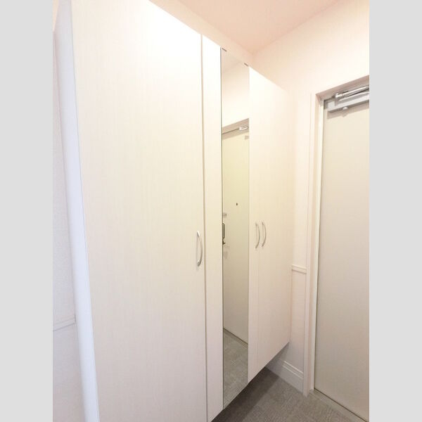 玄関 (広めのBoxは収納力ばっちり。トールタイプのミラーついてます。)