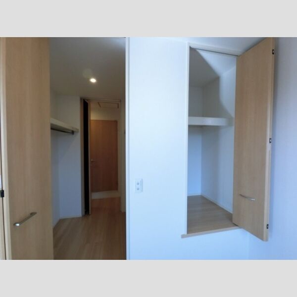 収納 (廊下からも入れるウォークスルークローゼットと洋室収納)