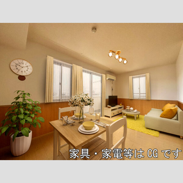 居室・リビング (LDK　※家具・家電等はCGですが実寸サイズで作成しております。)