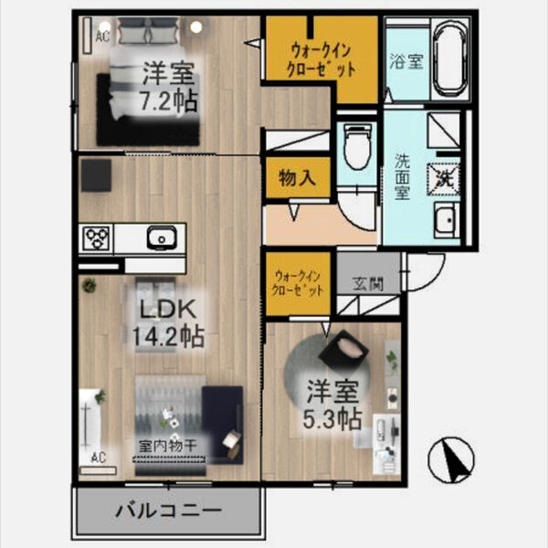 居室・リビング (家具‧家電はCGです)