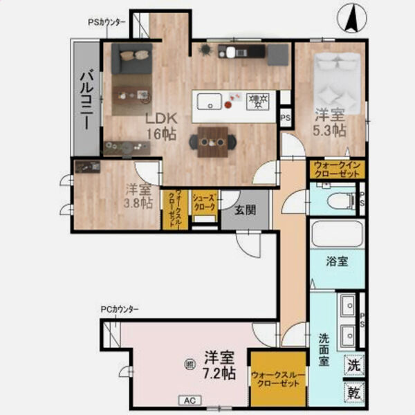 居室・リビング (家具/家電はCGです)