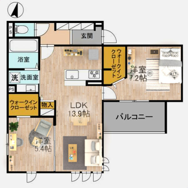 居室・リビング (家具/家電はCGです)