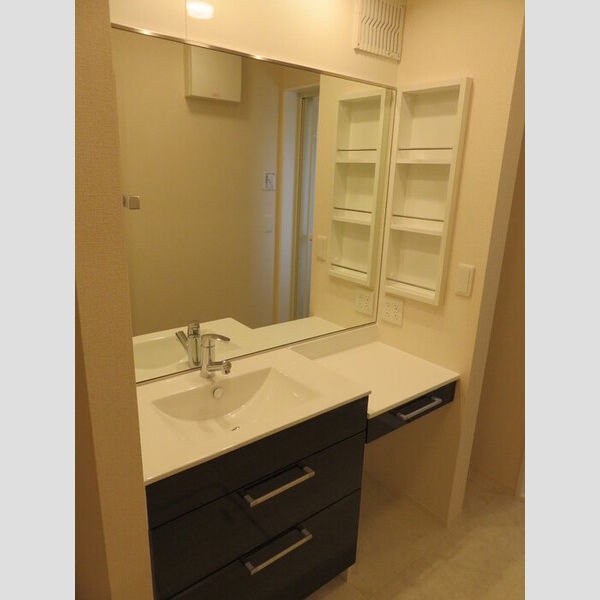 洗面所 (デザインもいい洗面台!鏡も大きいでしょ!)