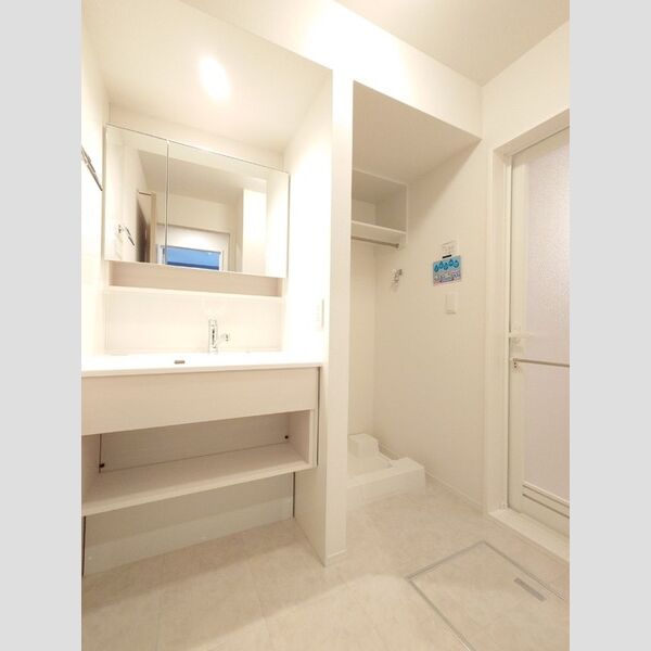 洗面所 (ミラーキャビネット付き洗面化粧台、洗濯機置場)