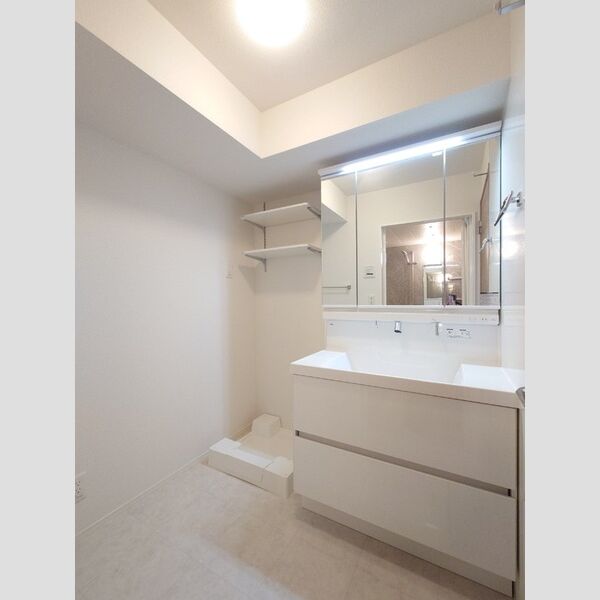 洗面所 (洗面室(3面鏡キャビネット付洗髪洗面化粧台、洗濯機置場))