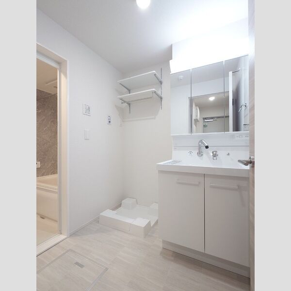 洗面所 (室内洗濯機置き場/3面鏡キャビネット付き洗面台)