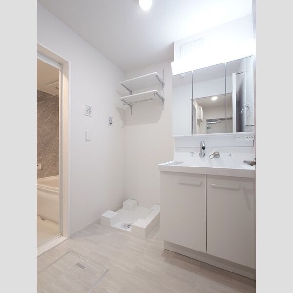 洗面所 (室内洗濯機置き場/3面鏡キャビネット付き洗面台)