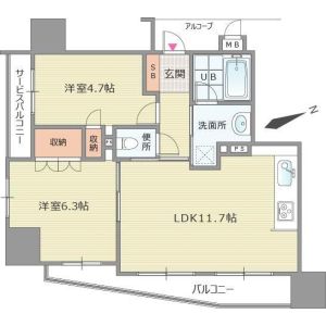 グランスイート阿倍野駅前ローレルコートの間取り図