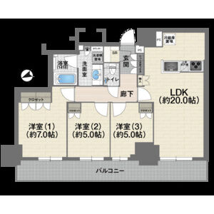 リバーガーデンタワー上町筆ヶ崎の間取り図