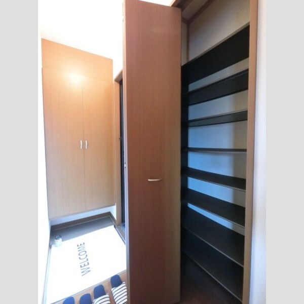 玄関 (シューズボックスと廊下に収納棚)