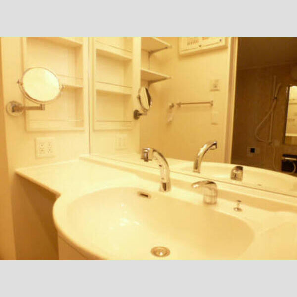 洗面所 (大きな鏡付の洗髪洗面台)