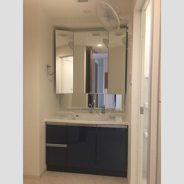 洗面所 (三面鏡の裏には収納付きです。)